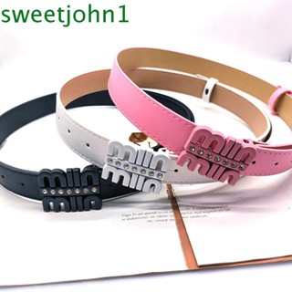 Sweetjohn Miu เข็มขัดหนัง PU หัวเข็มขัดโลหะ ลายตัวอักษร Y2k ประดับพลอยเทียม สไตล์เกาหลี สําหรับผู้ชาย