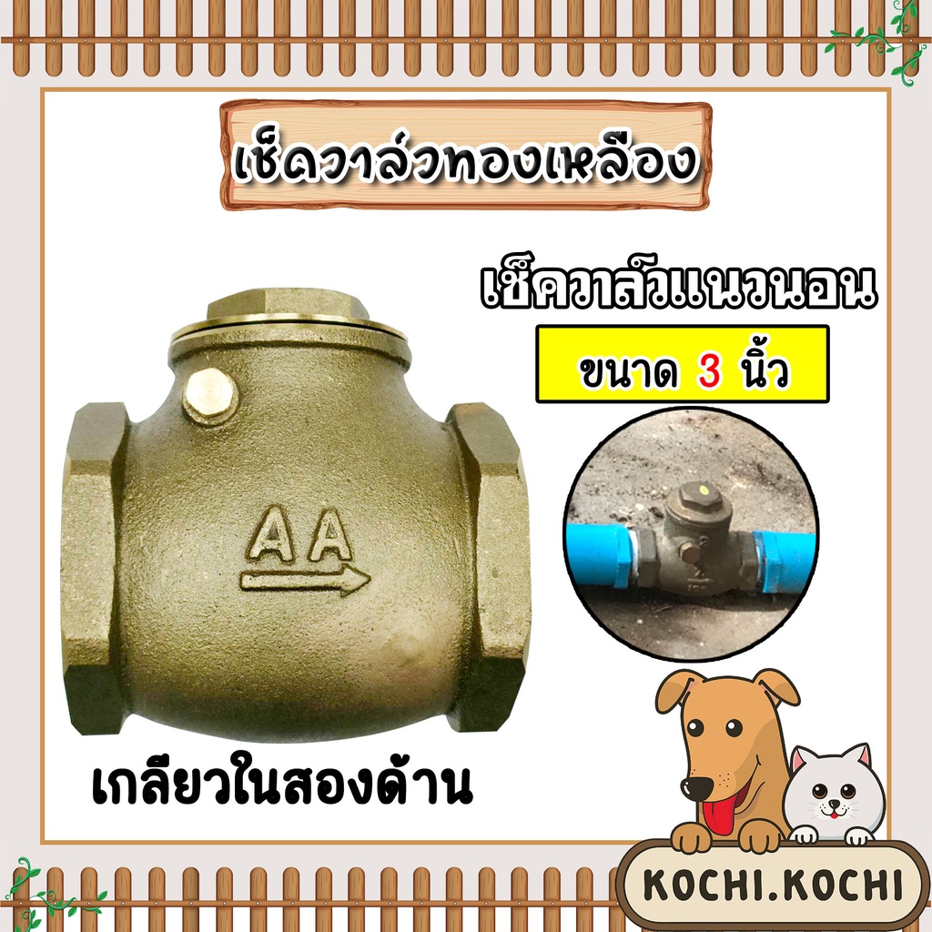 เช็ควาล์วแนวนอน (ทองเหลือง) ขนาด 3 นิ้ว เกลียวในสองด้าน สวิงเช็ควาล์ว Check Valve เช็ควาล์วทองเหลือง วาล์วน้ำ