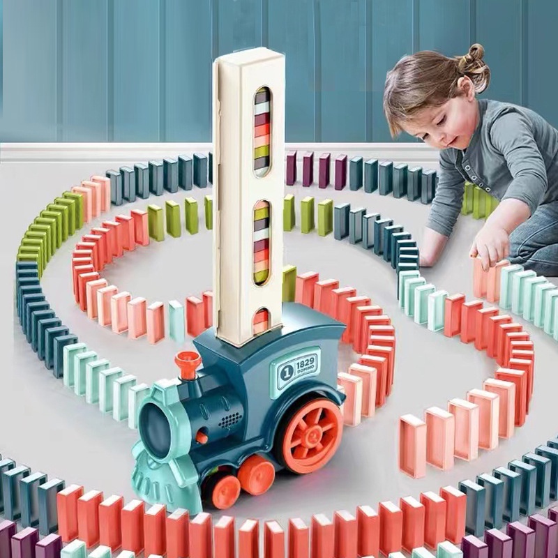 Domino Train Domino Block Set Automatic Lay Block Toy Domino Train Car Set Stacking Game Fun and Colorful Train DIY Toy