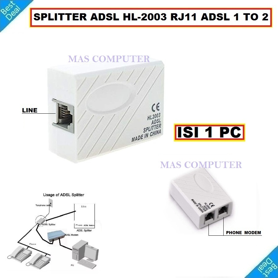 ADSL SPLITTER 1 ถึง 2 RJ11 REVIEW OF SIGNAL TELEPHONE และ INTERNET ADSL MODEM