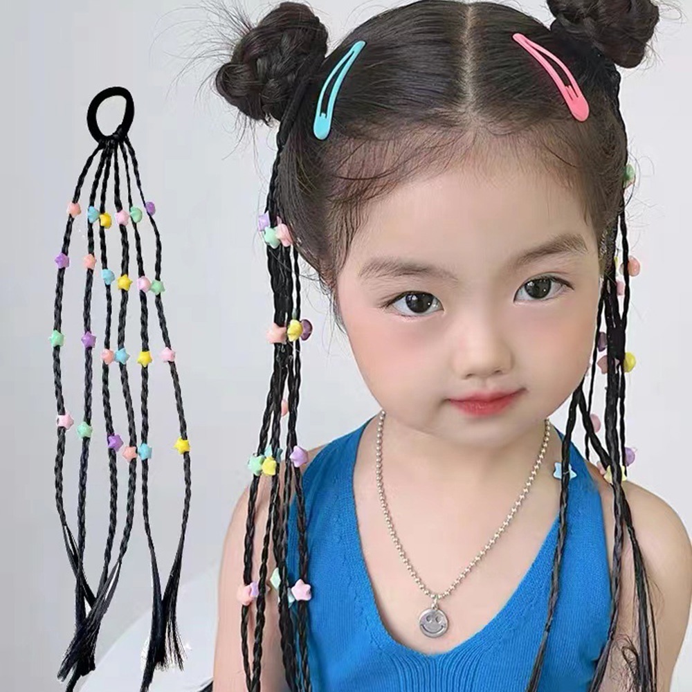 วิกผมถักเปีย แฟชั่น หวานแหวว สําหรับเด็ก เด็กผู้หญิง ดาว ดอกไม้ หางม้าสูง เชือกคาดผม ต่อผม อุปกรณ์ผม