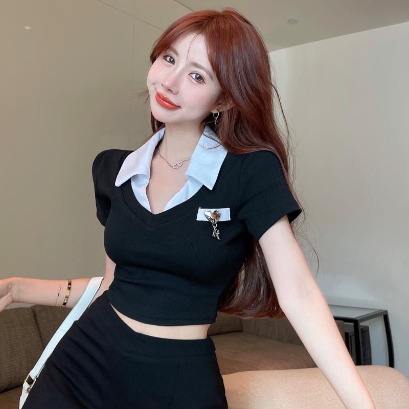 เสื้อโปโลแขนสั้น แบบเข้ารูป แฟชั่นฤดูร้อน สําหรับผู้หญิง
