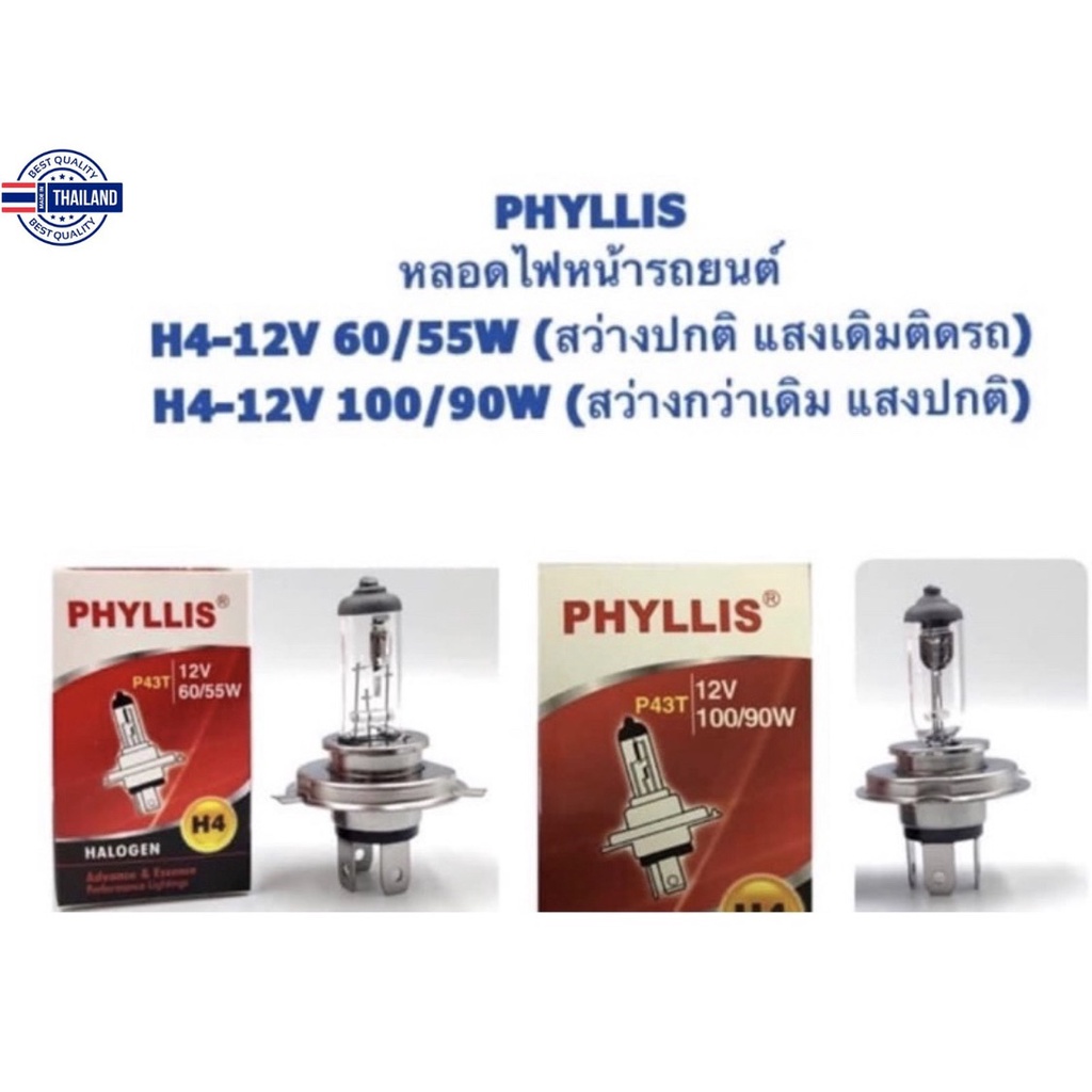 PHYLLIS หลอดไฟหน้า สำหรัขั้วไฟ H4 12V กระะ Toyota Vigo Soluna Vios AE Honda Brio jazz city yaris Isu