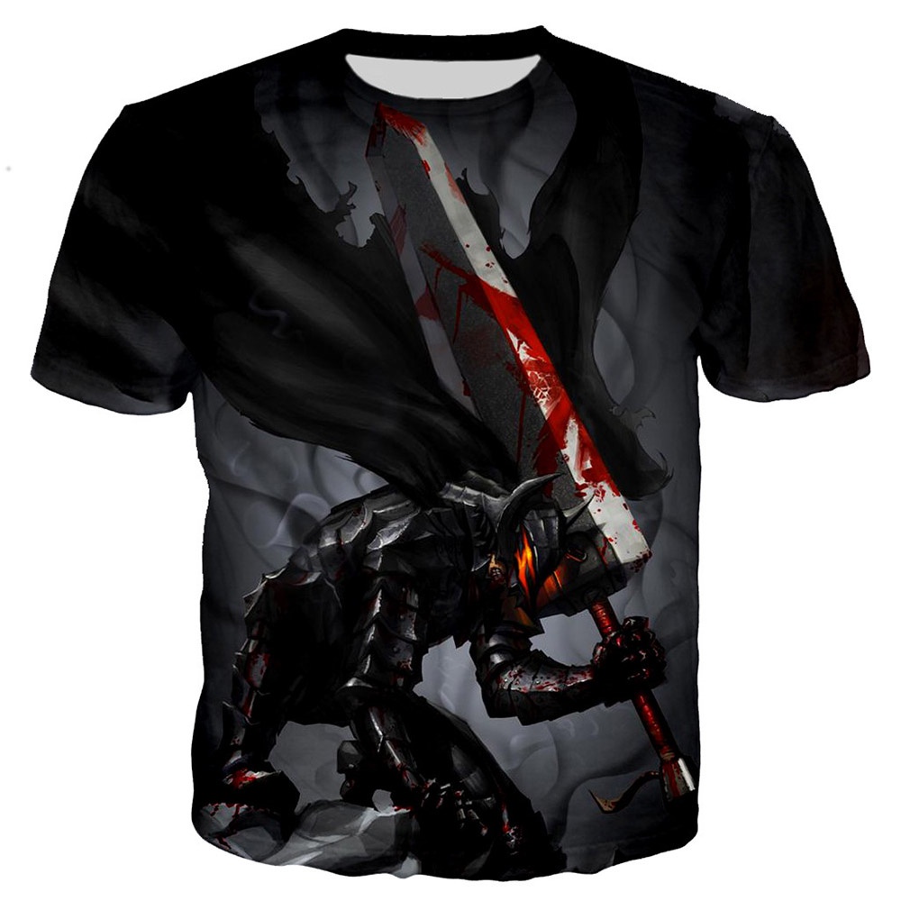 เสื้อยืดแขนสั้น พิมพ์ลายการ์ตูนอนิเมะ Berserk 3 มิติ ขนาดใหญ่ แฟชั่นฤดูร้อน สําหรับผู้ชาย และผู้หญิง