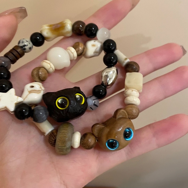 เครื่องประดับ สร้อยข้อมือ ประดับลูกปัดหินธรรมชาติ ลายการ์ตูนแมวน่ารัก สามารถปรับได้ เหมาะกับของขวัญวันวาเลนไทน์ สําหรับผู้หญิง