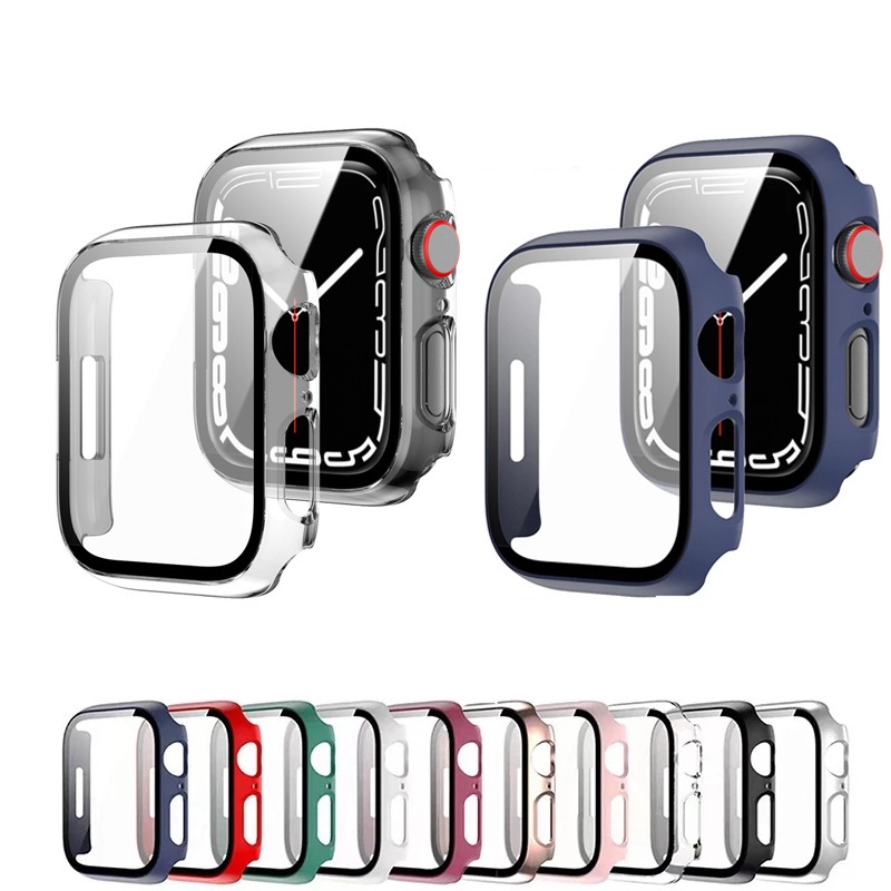 เคสกระจกนิรภัย PC แบบแข็ง บางพิเศษ สําหรับ Apple Watch Serie 9 8 7 6 SE 5 4 3 iwatch 49 มม. 40 มม. 44 มม. 41 มม. 45 มม. 42 มม. 38 มม.