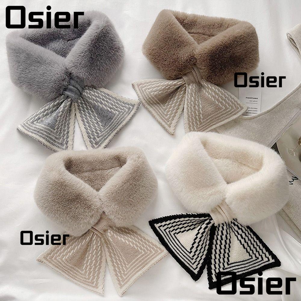Osier1 ผ้าพันคอ ขนกระต่ายเทียม แบบหนา สีพื้น อบอุ่น แฟชั่นฤดูหนาว สําหรับผู้หญิง