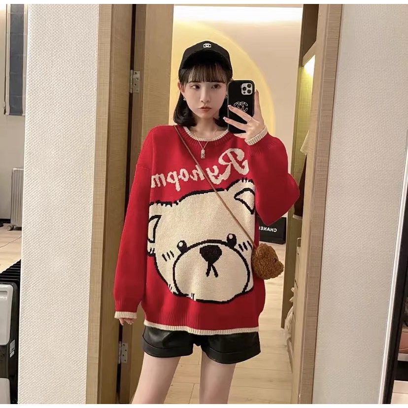 ใหม่ เสื้อกันหนาว ผ้าถัก ลายการ์ตูนน่ารัก สไตล์เกาหลี แฟชั่นฤดูใบไม้ร่วง และฤดูหนาว