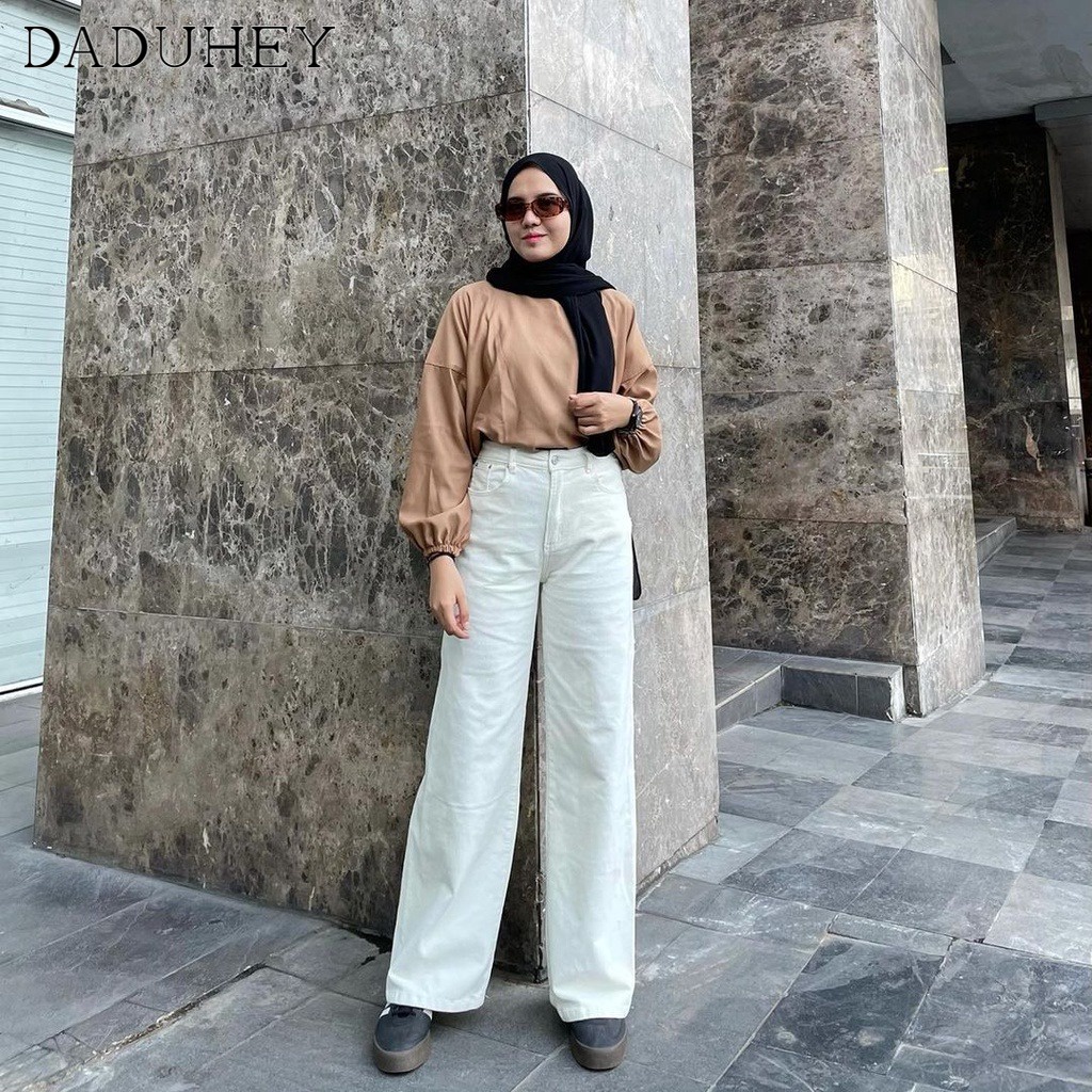 DaDuHey Women's New Korean Style Loose Wide Leg Jeans High Waist Slim Fashion High Waist Casual High Street Long Pants