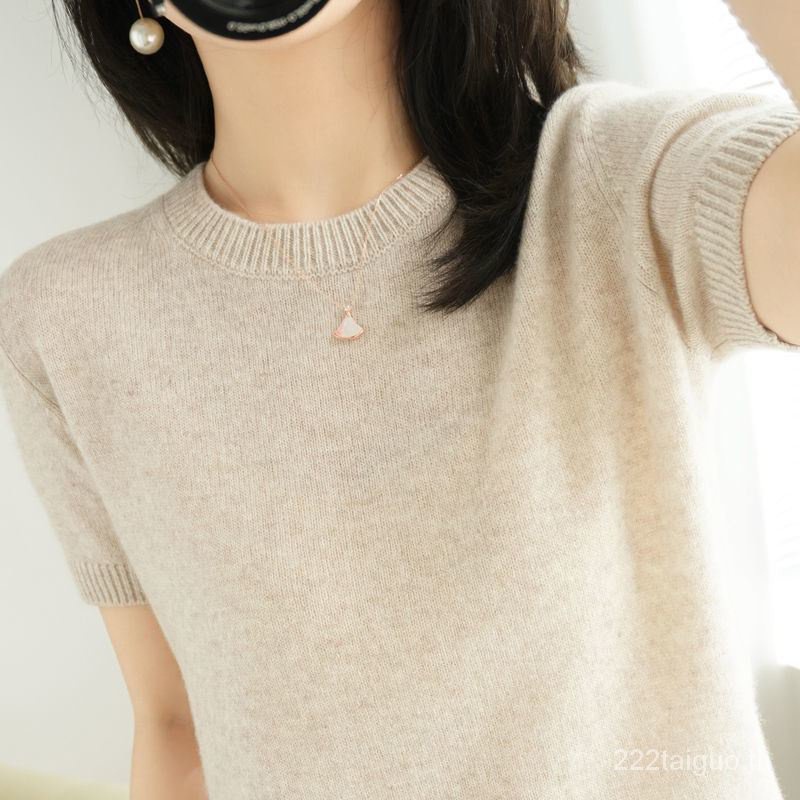 เสื้อกันหนาวคอกลม แขนสั้น ผ้าถัก ทรงหลวม ขนาดใหญ่ แบบสวมหัว แฟชั่นฤดูใบไม้ผลิ และฤดูร้อน สําหรับผู้หญิง 2023