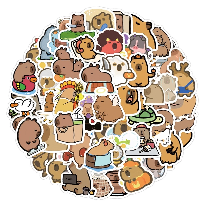 Pufferfish & Capybara สติ๊กเกอร์ 100 ชิ้น - สติ๊กเกอร์ไวนิลกันน้ําสําหรับโทรศัพท์ แล็ปท็อป และกระเป๋าเดินทาง