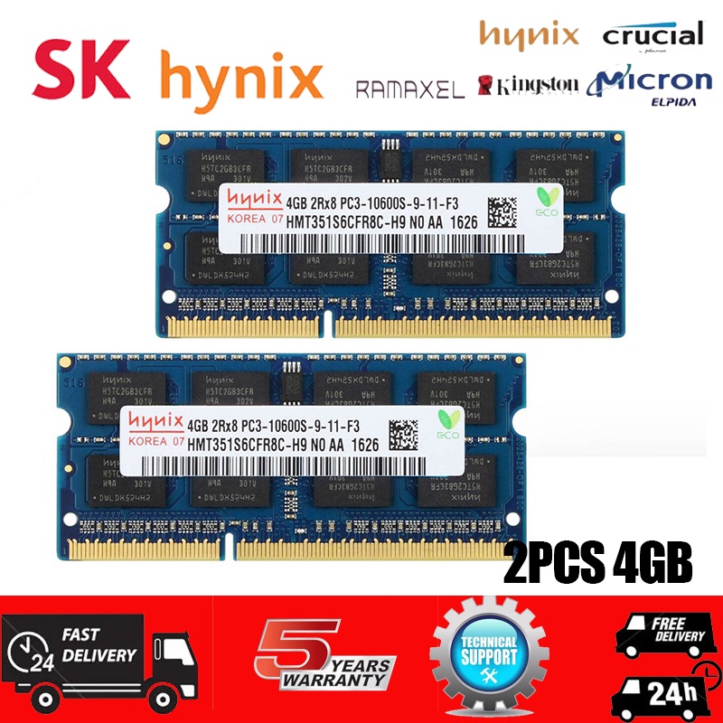8GB ( 2x 4GB ) Hynix ฮีนิกซ์ 4GB 2RX8 DDR3 1333MHz PC3-10600 SODIMM Laptop Memory RAM Intel 1.5V แรม โน็ตบุ๊ค