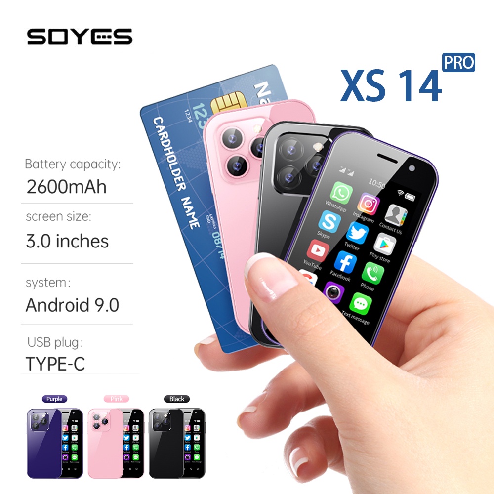 Soyes XS14 Pro สมาร์ทโฟน ขนาดเล็ก 3.0 นิ้ว 4G LTE Quad Core 3GB+64GB Android 9.0 2600mAh WIFI GPS