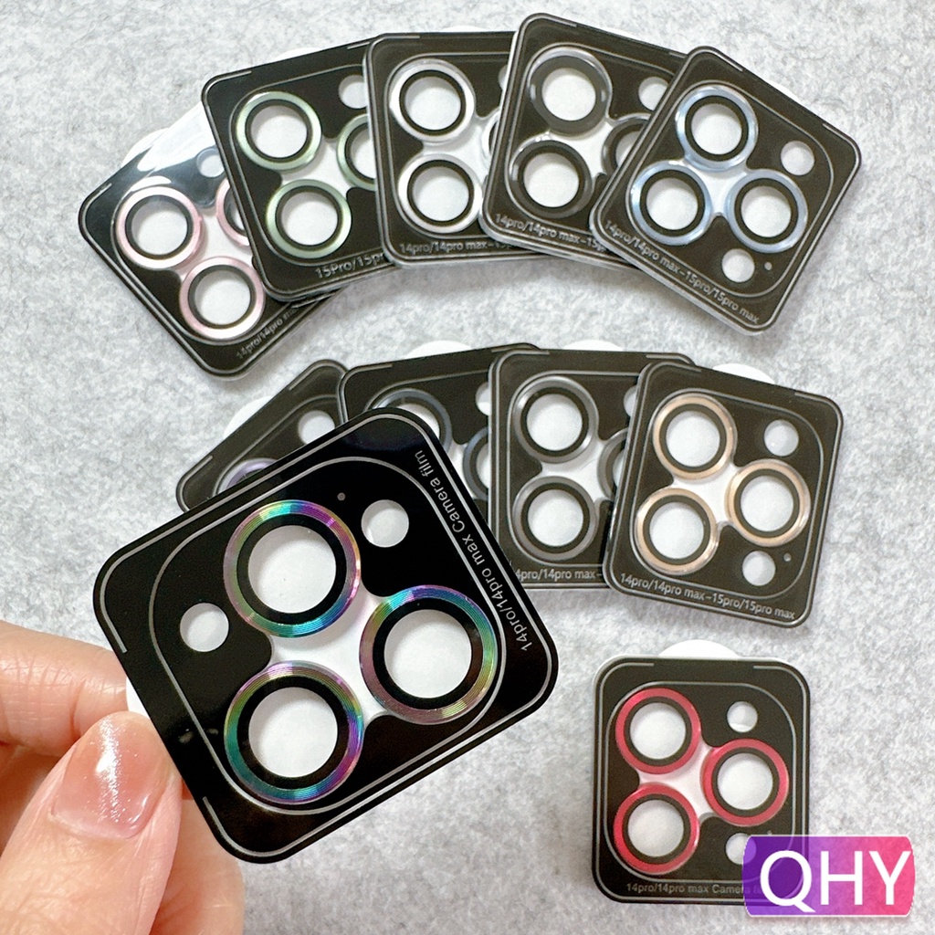 QHY - ใช้งานร่วมกับ iPhone 17 air 16 15 14 12 11 Pro Max 13 Mini Plus แหวนสีสติกเกอร์ตําแหน่งง่ายสีแดง Full Coverage Screen Protector กรณีปกหลังเลนส์กล้องป้องกัน