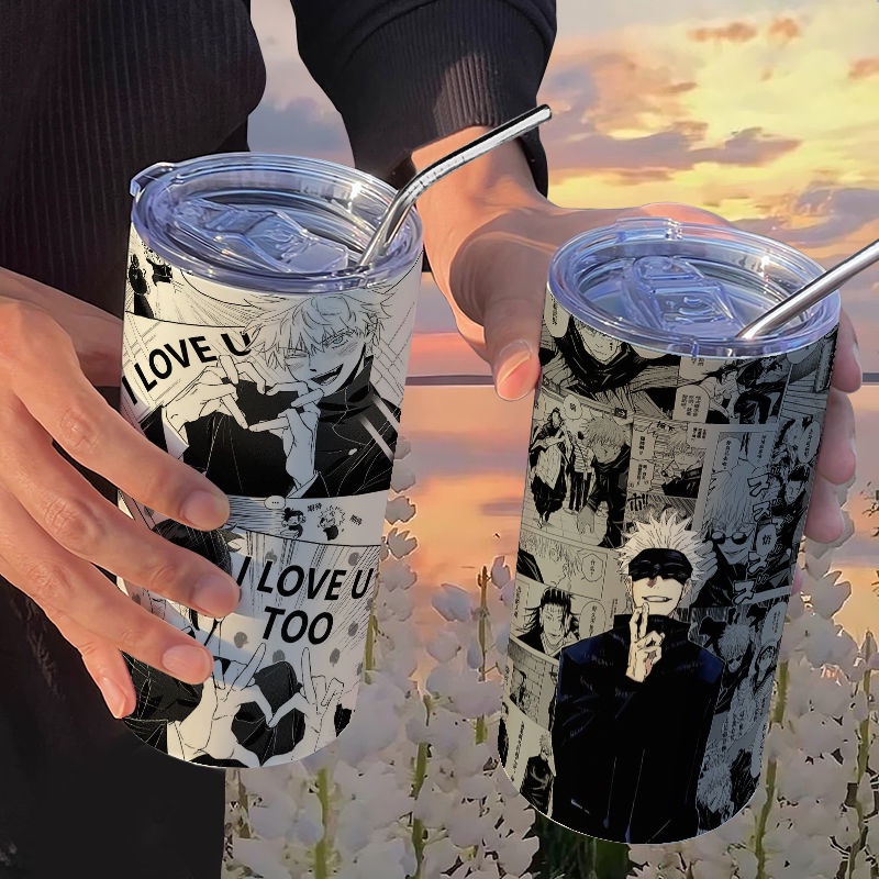 Gojo Satoru Jujutsu Kaisenthermos Geto Suguru กระติกน้ําร้อนสเตนเลส แบบพกพา พร้อมหลอดดูด - รูปที่ 3