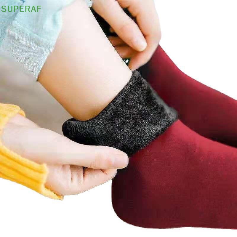 Superaf ใหม่ ถุงเท้าบูท ผ้าวูล แคชเมียร์ และผ้าแคชเมียร์ และผ้ากํามะหยี่ แบบนิ่ม ให้ความอบอุ่น สีพื้น แฟชั่นฤดูหนาว สําหรับผู้หญิง จํานวน 1 คู่