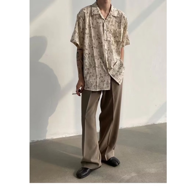 เสื้อเชิ้ตแขนสั้น คอปก ทรงหลวม ลายดอกไม้ สไตล์วินเทจ เหมาะกับเดินชายหาด แฟชั่นคู่รัก สําหรับผู้ชาย - รูปที่ 3