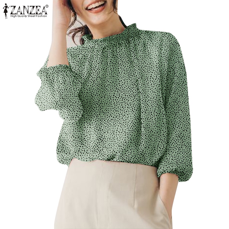 Zanzea เสื้อท็อป คอเต่า แขน 3/4 จับจีบ สีพื้น แฟชั่นเกาหลี เรียบง่าย สําหรับผู้หญิง