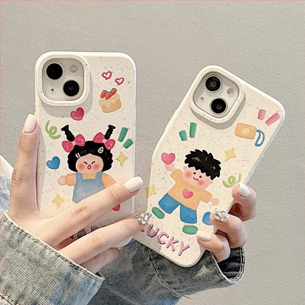 เข้ากันได้สำหรับ เคสไอโฟน11 สีขาวกันกระแทกป้องกันน่ารักคู่เด็กผู้หญิงเข้ากันได้กับ For iPhone 14 13 15 12 Pro Max XS XR