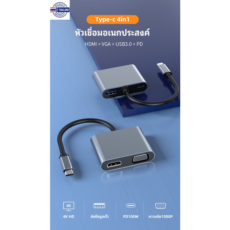 4K Type C to HDMI USB C 3.0 VGA PD Adapter Dock Hub สำหรั Macbook Samsung S20 dex สำหรั Huawei Xiaomi OPPO POCO Realme ศ