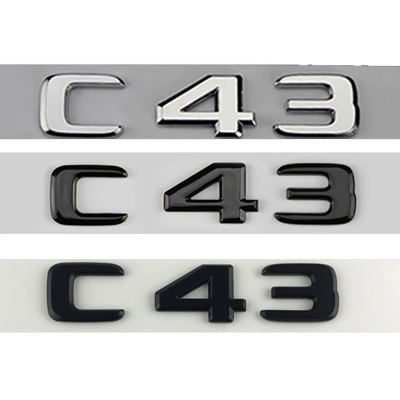 3d ABS Chrome Black C 43 Logo C43 Emblem Car Trunk Badge Decal For Mercedes C43 AMG W205 W204 Letter