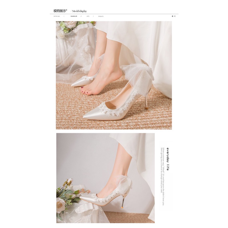รองเท้าส้นสูง ผ้าซาติน หัวแหลม ไซซ์ 34-39 แฟชั่นใหม่ สําหรับผู้หญิง ใส่ไปงานแต่งงาน 2024