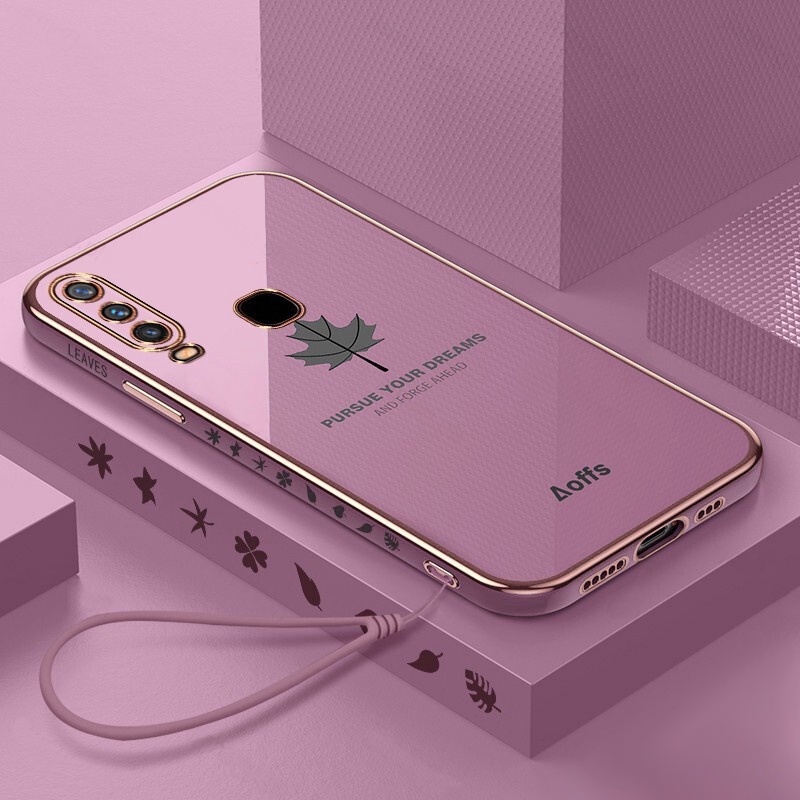 เคสโทรศัพท์มือถือ แบบบางพิเศษ ทรงสี่เหลี่ยม ลายใบเมเปิ้ล หรูหรา สําหรับ Vivo Y11 Y12 Y15 Y17 Y19 Y3 Y12i 1906 1940 1904 1902 1901