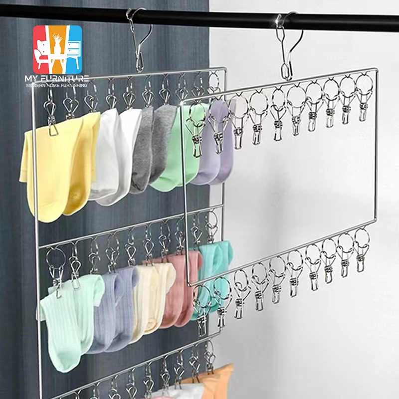 MY FURNITURE ผลิตจากสแตนเลสคุณภาพดีเกรด A แข็งแรงทนทานใช้งานได้ยาวนานมีคลิปหนีบสำหรับแขวนเสื้อ