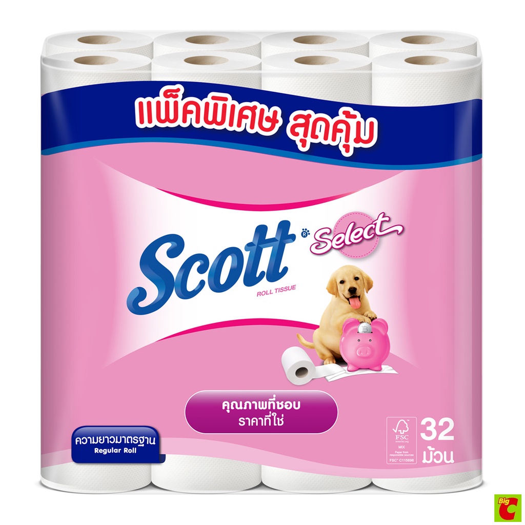สก๊อตต์ ซีเลคท์ กระดาษชำระแบบม้วน ขนาดความยาวมาตรฐาน แพ็ค 32