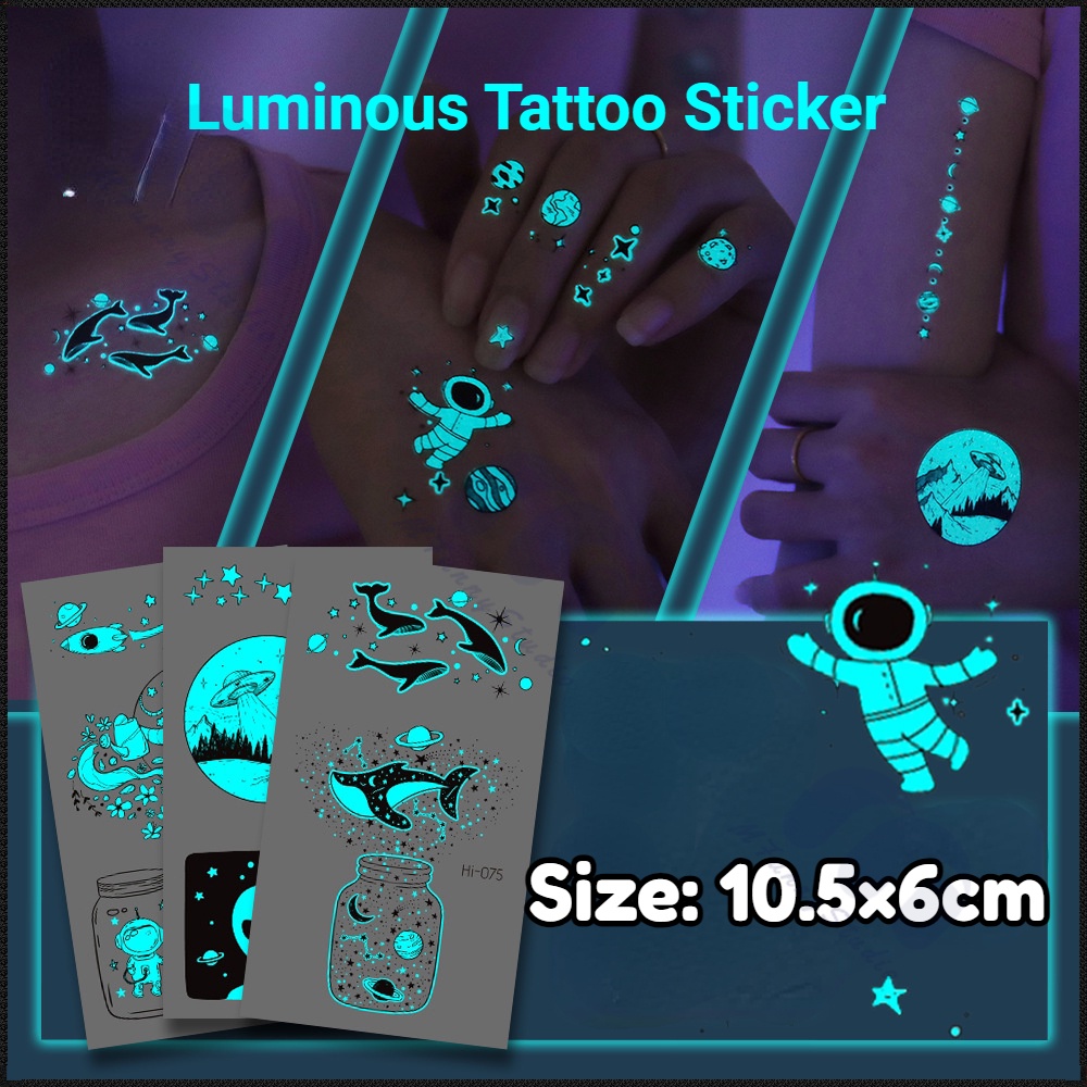 【MF Magic Tattoo】สติกเกอร์รอยสักชั่วคราว ลายนักบินอวกาศ NASA UFO เรืองแสงในที่มืด สําหรับเด็ก