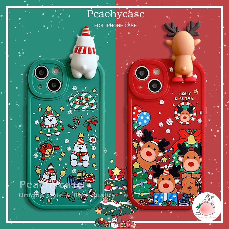เคสโทรศัพท์มือถือ TPU ปิดด้านหลัง กันกระแทก ลายกวางคริสต์มาส 3D สําหรับ iPhone 15 14 Plus 13 12 11 Pro Max Xr X Xs SE2020 8 7