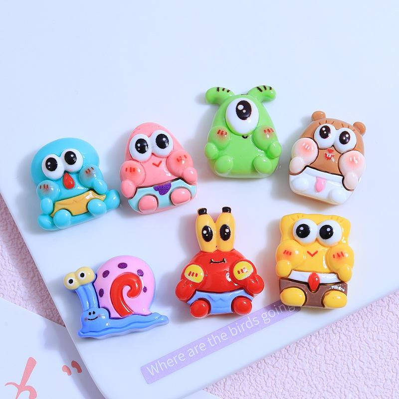SpongeBob และเพื่อนของเขา 3D เรซิ่นรองเท้า Charm DIY น่ารักเครื่องประดับเรซิ่นเครื่องประดับรองเท้าอุปกรณ์ตกแต่งเคสโทรศัพท์ถ้วย DIY หัวเข็มขัดรองเท้า