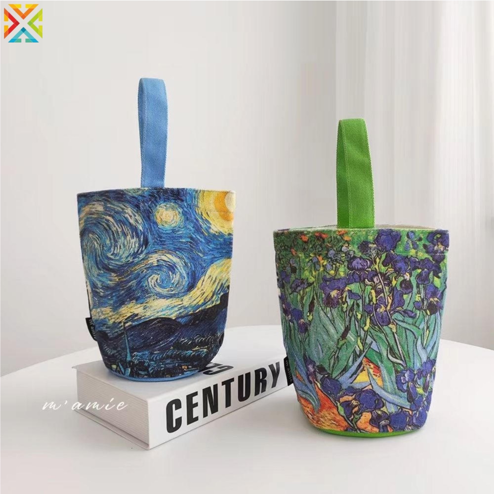 กระเป๋าถือ ผ้าแคนวาส พิมพ์ลายภาพวาด Van Gogh สไตล์วินเทจ