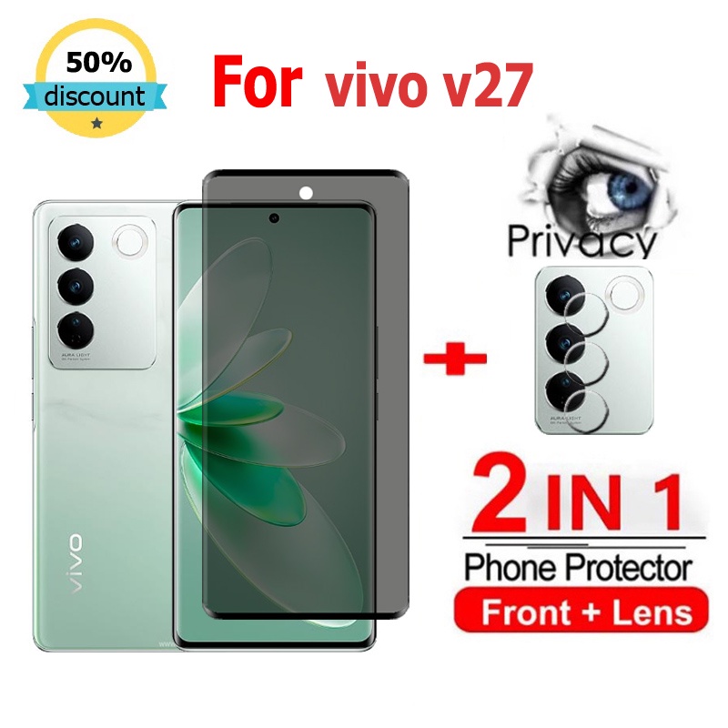 2 in 1 ฟิล์ม Vivo V27 ฟิล์มกระจกนิรภัยกันรอยหน้าจอ กันส่อง เพื่อความเป็นส่วนตัว สําหรับ Vivo V30 Y16