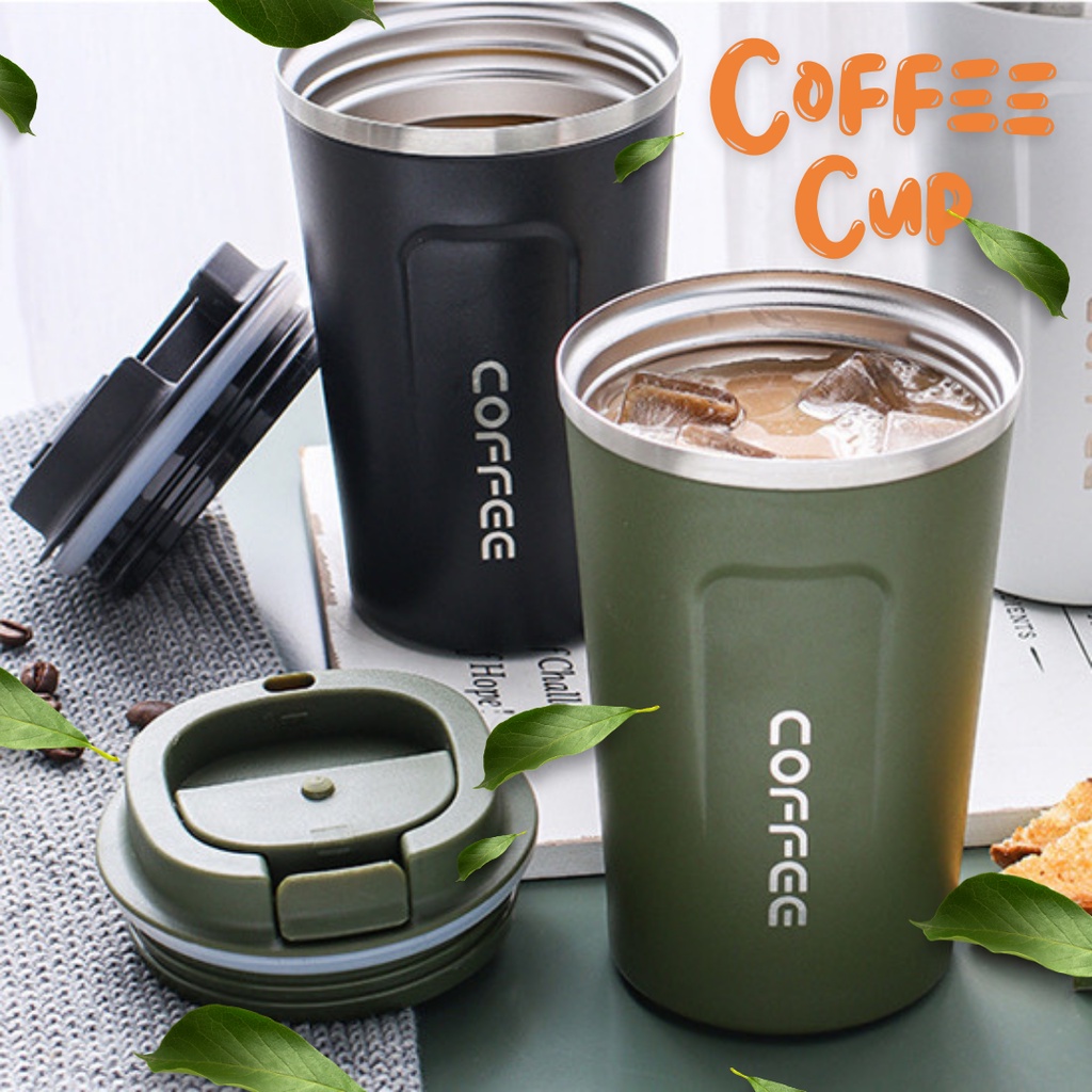 แก้วกาแฟพกพา เปิดได้ด้วยมือเดียว งานสแตนเลส 304 แท้ เก็บอุณภูมิได้ทั้งร้อนและเย็น