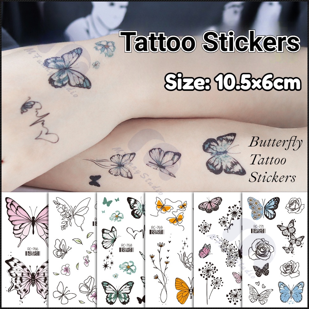 【MF Magic Tattoo】สติกเกอร์รอยสักชั่วคราว กันน้ํา ลายผีเสื้อ ดอกไม้ 15 วัน