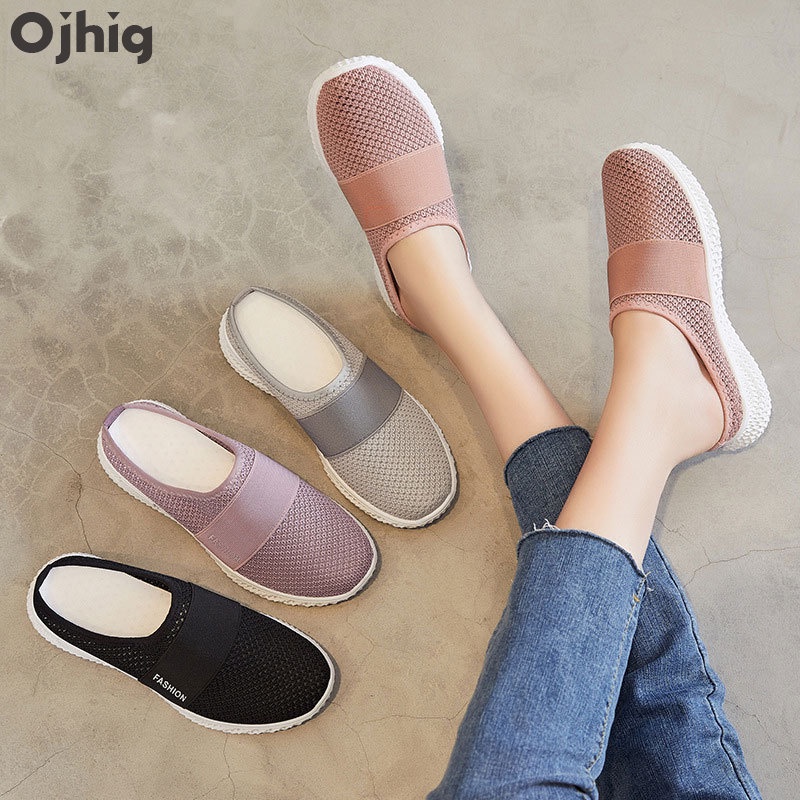 Ojhig รองเท้าลําลอง แบบสวมครึ่งหนึ่ง ระบายอากาศ กันลื่น สําหรับผู้หญิง