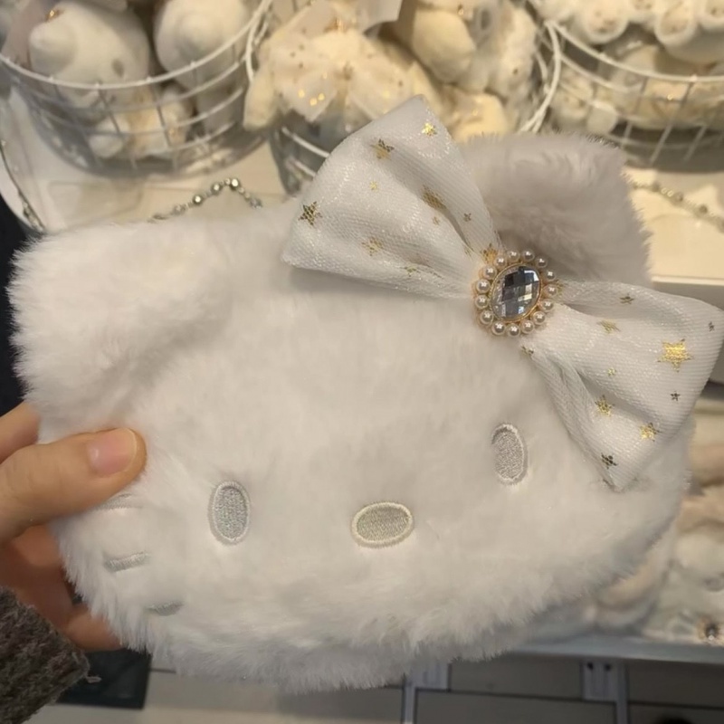 SANRIO [Haroro] กระเป๋าเครื่องสําอาง กระเป๋าดินสอ ผ้ากํามะหยี่ขนนิ่ม ลายการ์ตูนคิตตี้ น่ารัก สีขาว