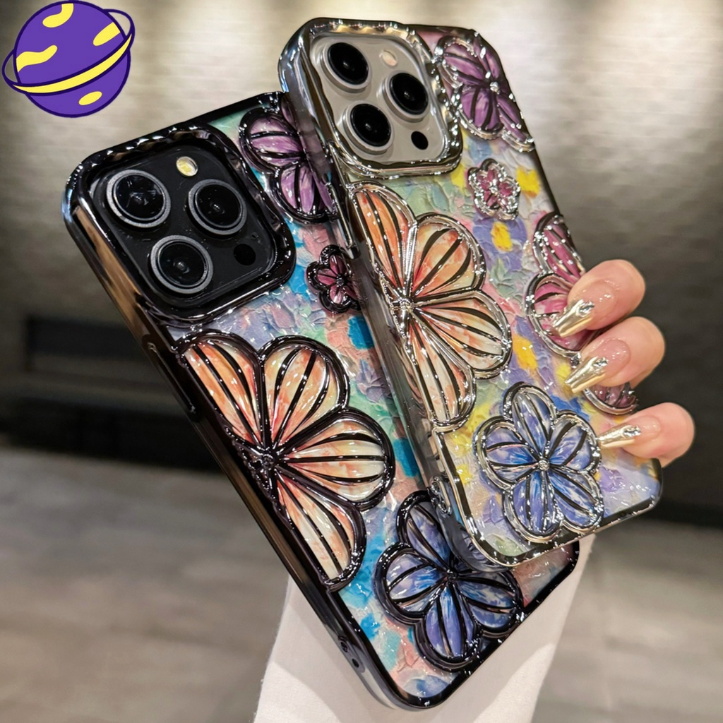 เคสโทรศัพท์มือถือแบบนิ่ม กันกระแทก ลายภาพวาดสีน้ํามัน รูปดอกไม้ 3D สําหรับ IPhone 15 14 13 12 11 Pro Max