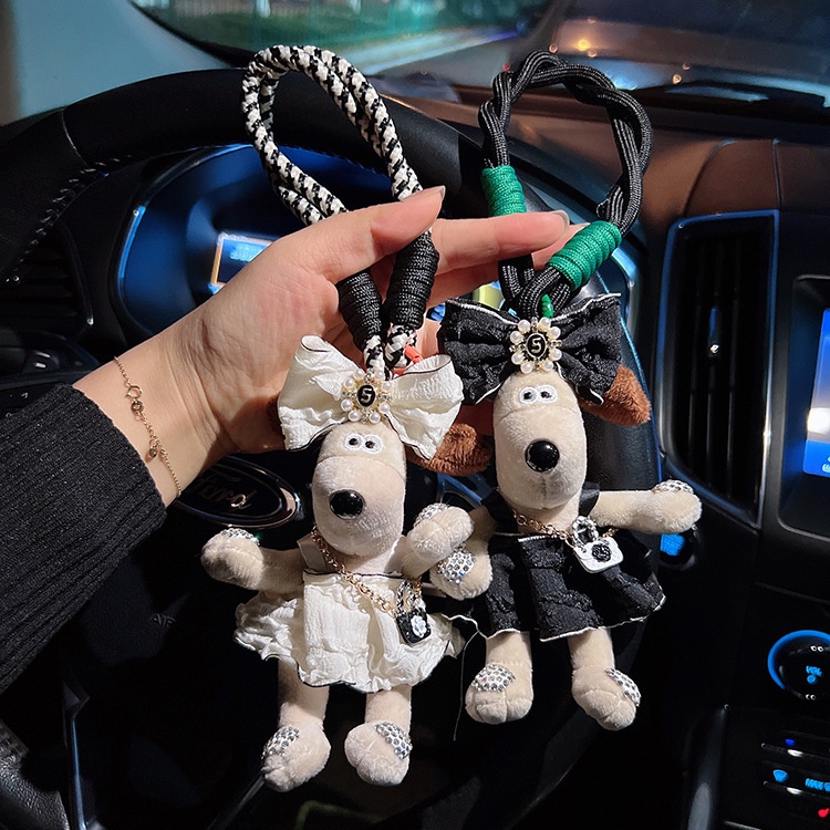 พวงกุญแจ จี้รูปลูกสุนัขน่ารัก แต่งลูกไม้ ขนาดเล็ก สีแดง เหมาะกับของขวัญ สําหรับเด็กผู้หญิง