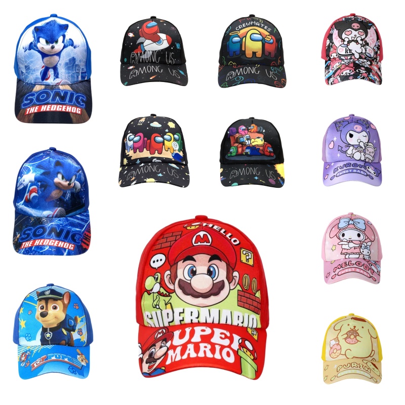 หมวกกีฬา ลายการ์ตูน Sanrio Kuromi Melody Cinnamoroll Sonic the Hedgehog แฟชั่นฤดูร้อน สําหรับเด็กผู้ชาย