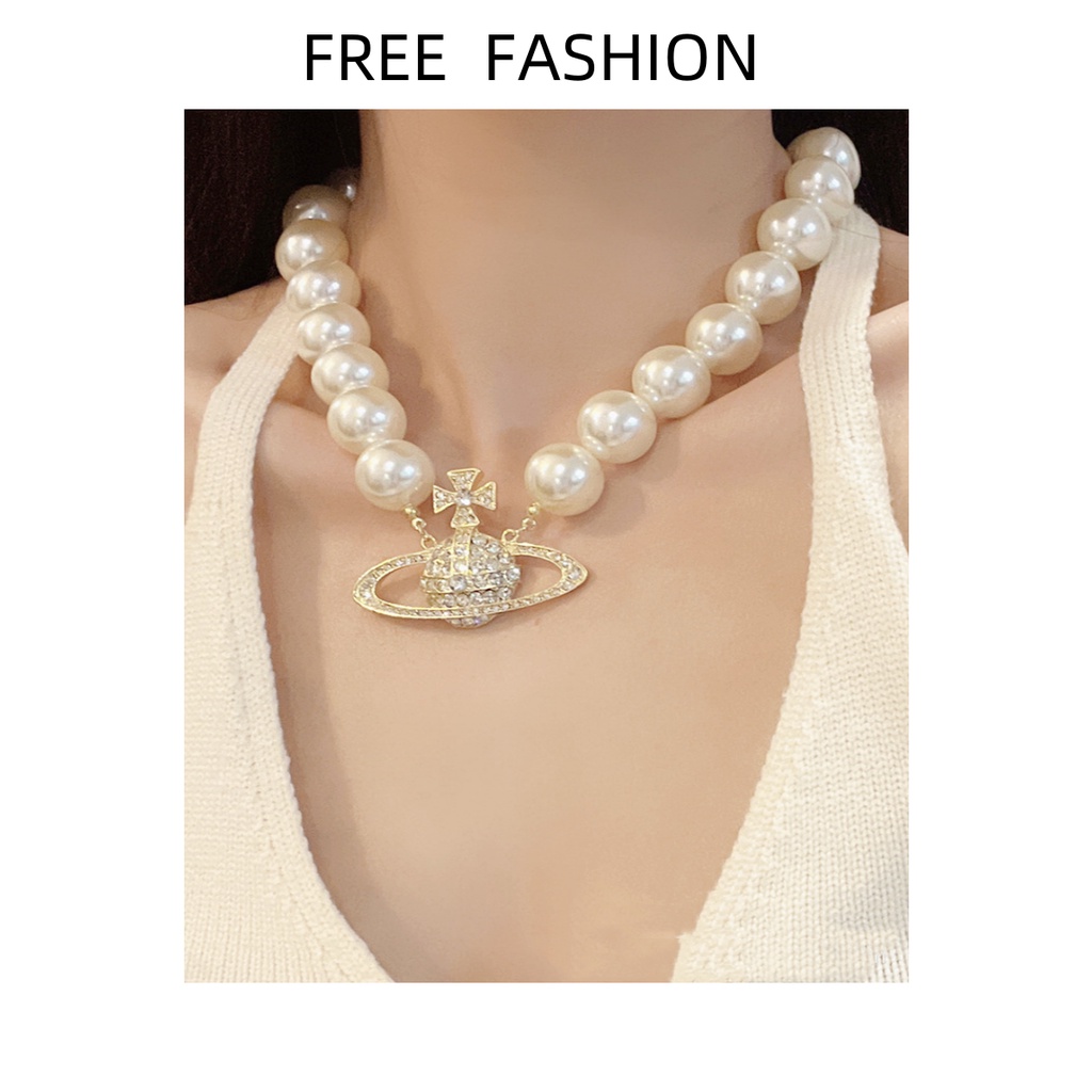 Vivie สร้อยคอโช้คเกอร์ ประดับมุก ขนาดใหญ่ เครื่องประดับแฟชั่น สําหรับผู้หญิง