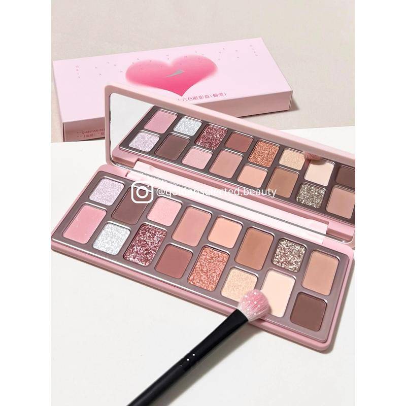 Qianyan พาเลทอายแชโดว์ 16 สี สีดํา สีชมพู สีม่วง สําหรับแต่งหน้า