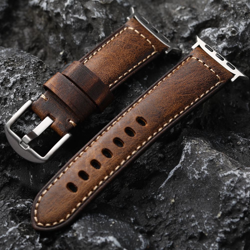 สายนาฬิกาข้อมือ สายหนังวัวแท้ แฮนด์เมด สไตล์อิตาลี สําหรับผู้ชาย สําหรับ Iwatch Watch Apple Watch 9 ultra 49 มม. 45 มม. 44 มม.