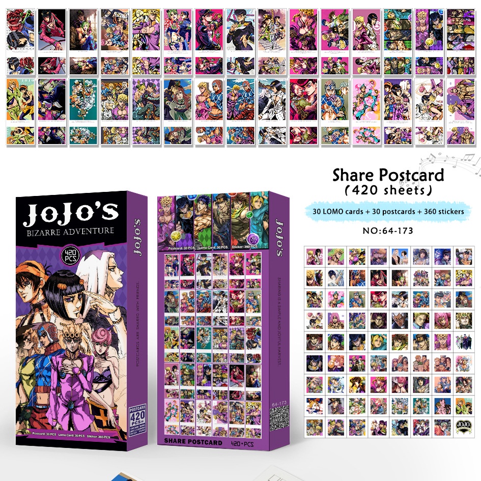 Genshin, ONE PIECE Wanted, BLUE LOCK, OSHI NO KO, JOJO, Haikyuu !! Attack on Titan โปสการ์ด (30 ชิ้น) + โฟโต้การ์ด (30 ชิ้น) + สติกเกอร์ (144 ชิ้น)