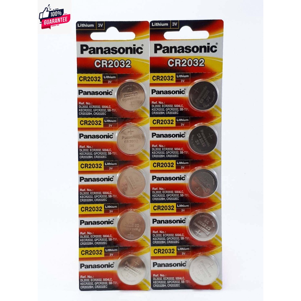PANASONIC ถ่านกระดุม Lithium CR2032 แพ็ค 5 ก้อน จำนวน 2 แพ็ค  genuineพานาโซนิคไทย