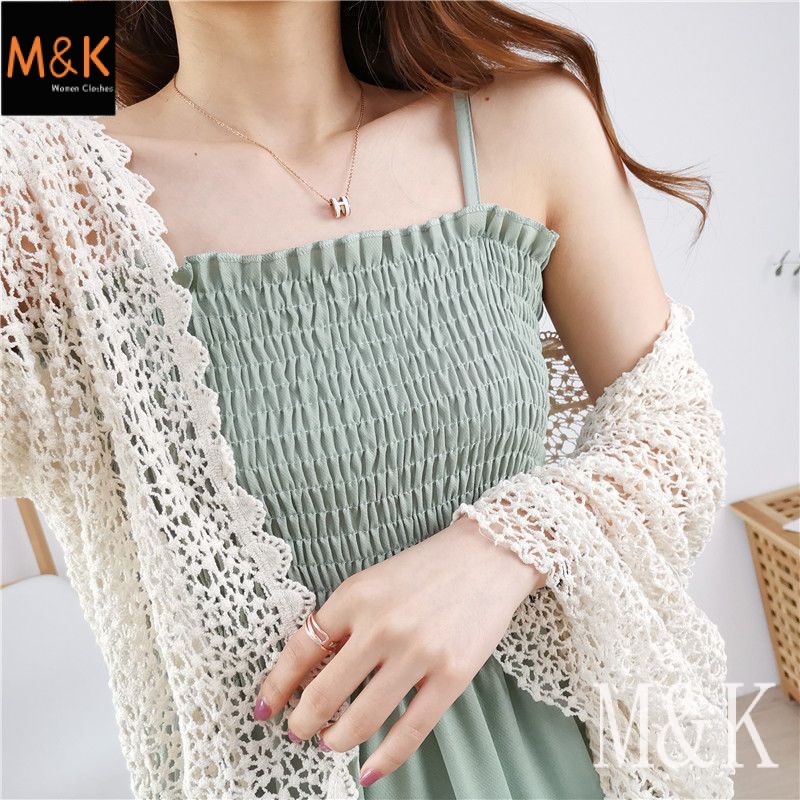 M & K ชุดเดรสสายเดี่ยว เอวแคบ พลัสไซซ์ รับน้ําหนักได้ 100 กิโลกรัม แฟชั่นฤดูร้อน สําหรับผู้หญิง