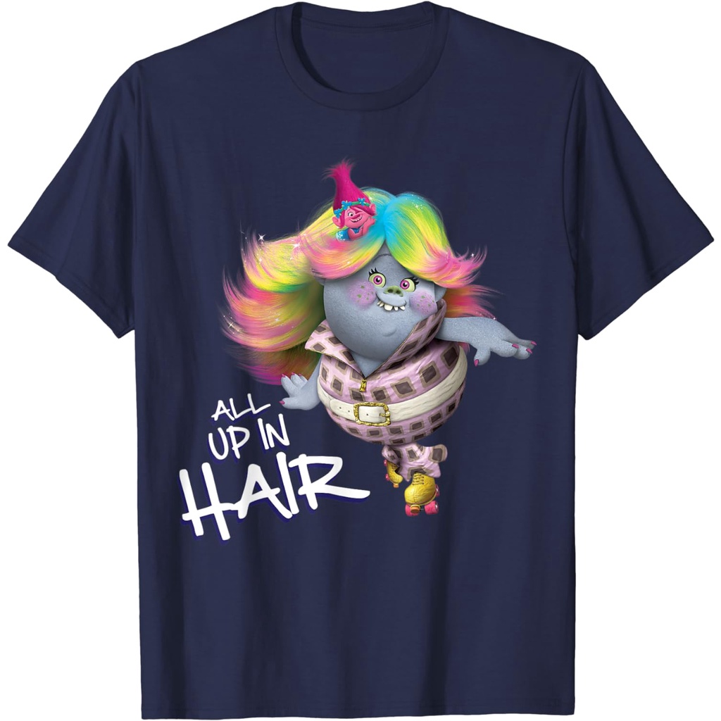 เสื้อยืดผ้าฝ้าย พิมพ์ลาย DreamWorks' Trolls All up in Hair สําหรับผู้ชาย ไซซ์ 4XL 5XL 6XL