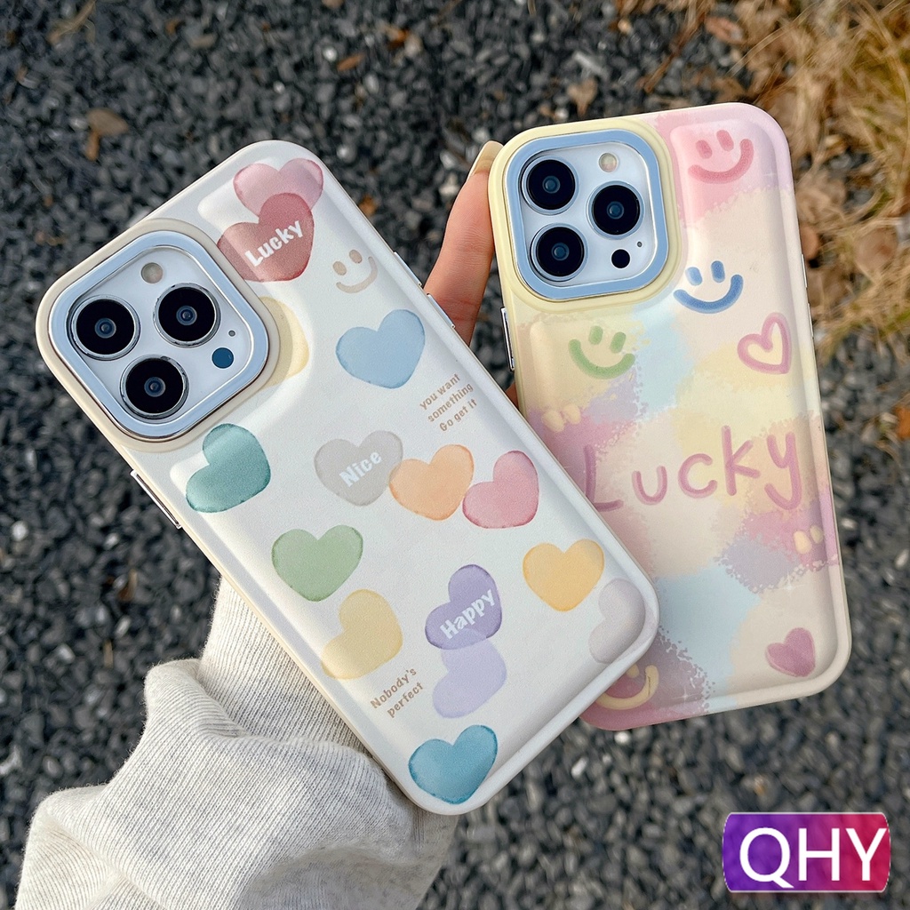 Qhy - เคสโทรศัพท์มือถือ แบบหนา กรอบเลนส์ รูปหัวใจ สีเงิน สีชมพู สําหรับ iphone case 15 14 7 8 plus xs XR 11 12 13 pro max