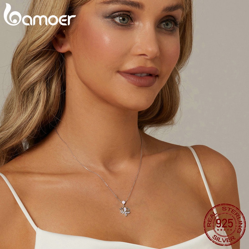 Bamoer สร้อยคอเงินแท้ 925 จี้รูปดอกบัว เครื่องประดับ สําหรับผู้หญิง SCN520